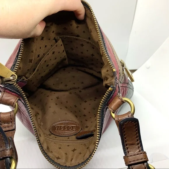 Vintage Fossil Black Burgundy Explorer Leather Patchwork Crossbody Bag - Picture 6 of 16